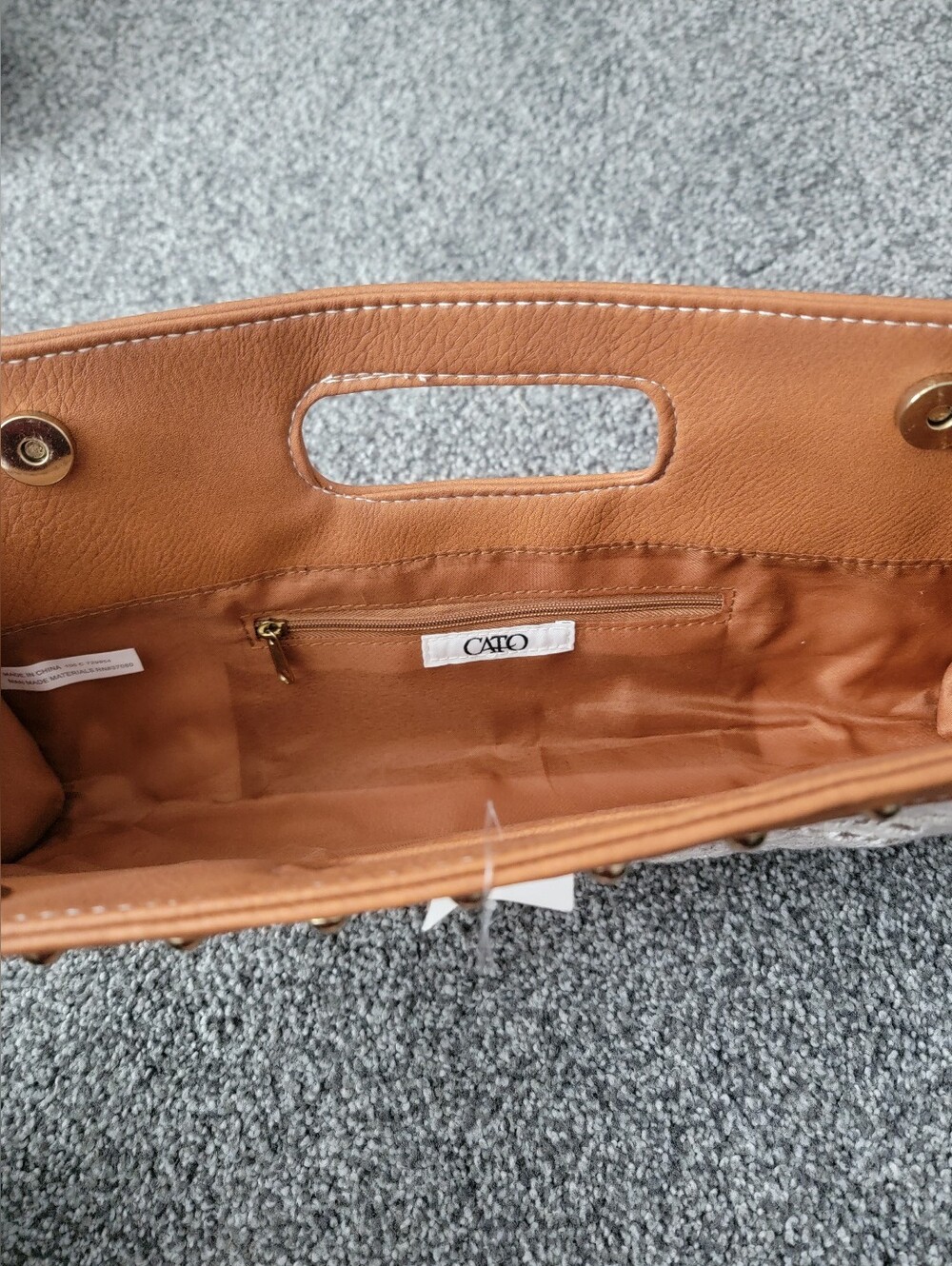 Cato Tan Clutch with Cream Lace and Stud Accents - Picture 3 of 3